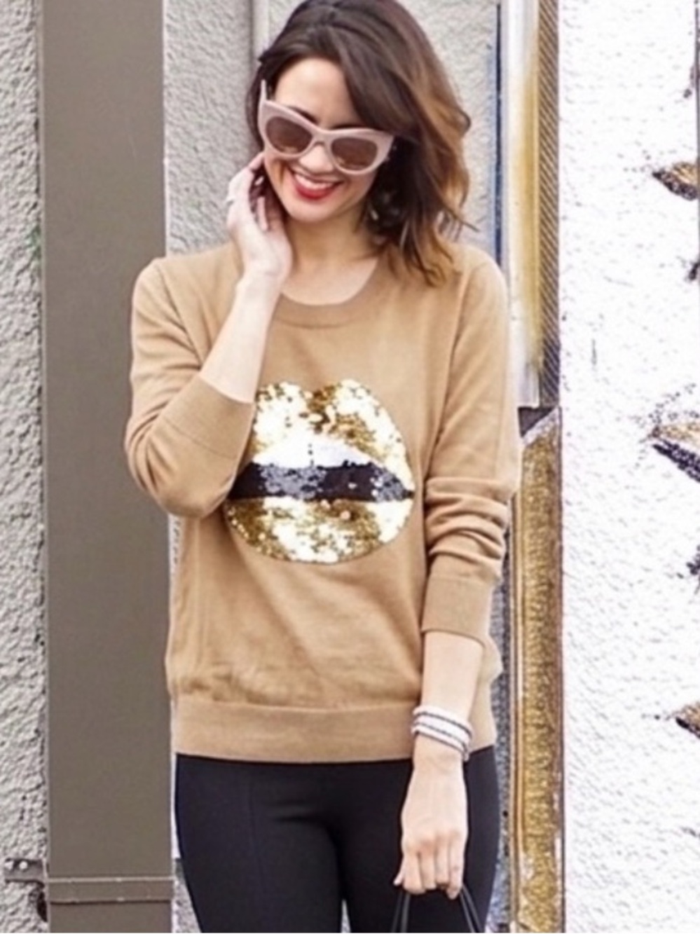 MARKUS LUPFER $485 2016 Gold Sequin Lara Lip Sweater